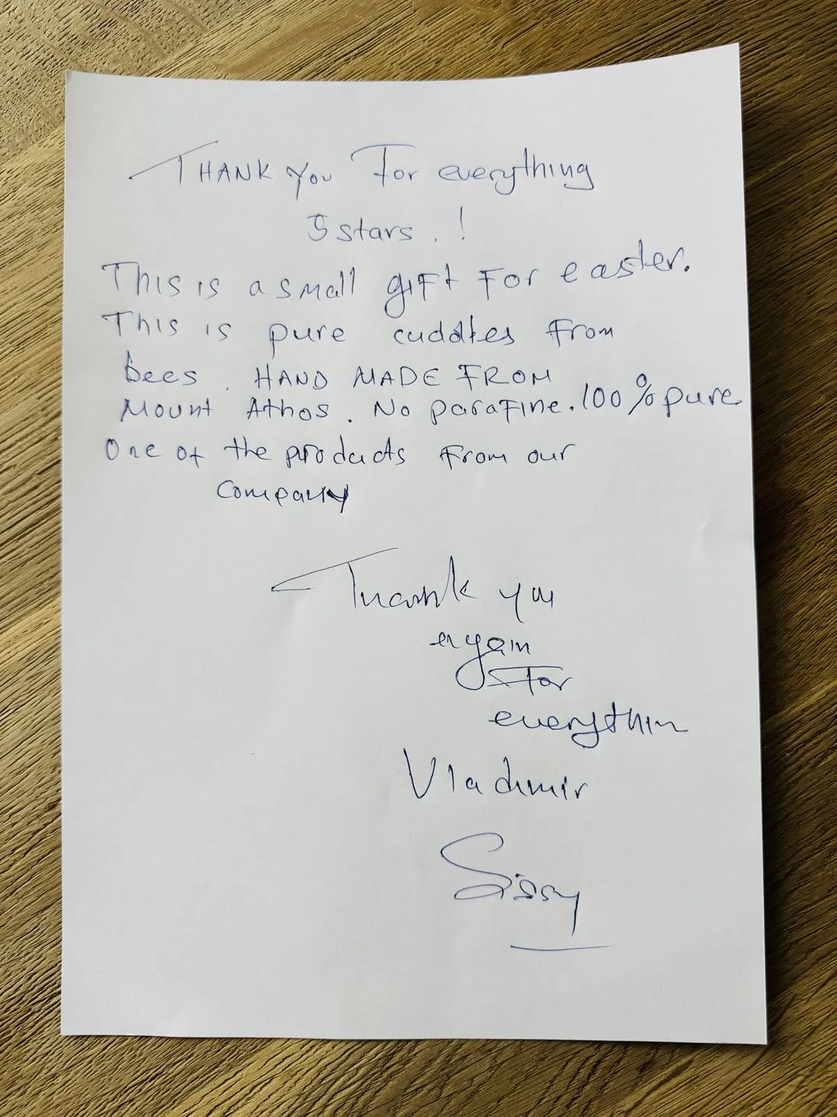 A thank you note from our guest Vladimir